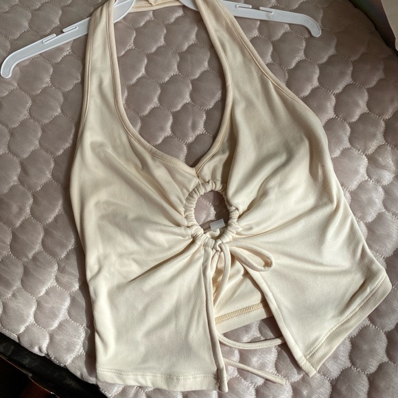 Beige Halter Top with Keyhole - Picture 2 of 4